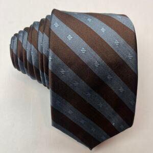 VTG Elaan Mens Silk Narrow Tie Diagonal Stripe Blue Brown 2.5 x 55-5/8” Necktie